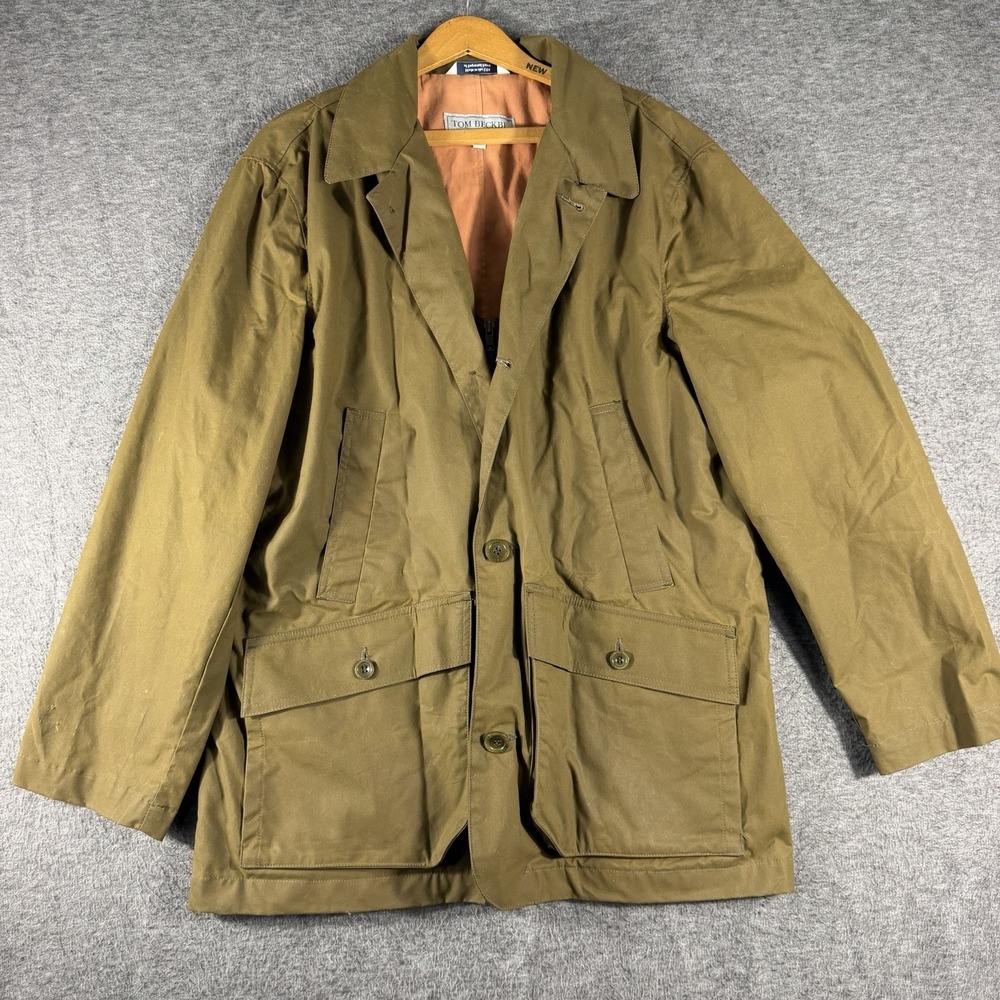 Tom Beckbe Waxed Outdoor Jacket Mens Medium Green Zip Snap Button Casual